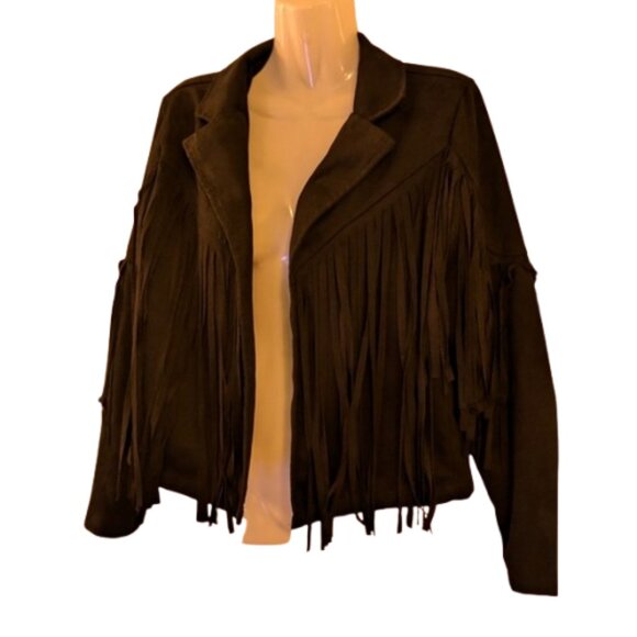 Black Faux Suede Fringe Jacket. S - Picture 3 of 9